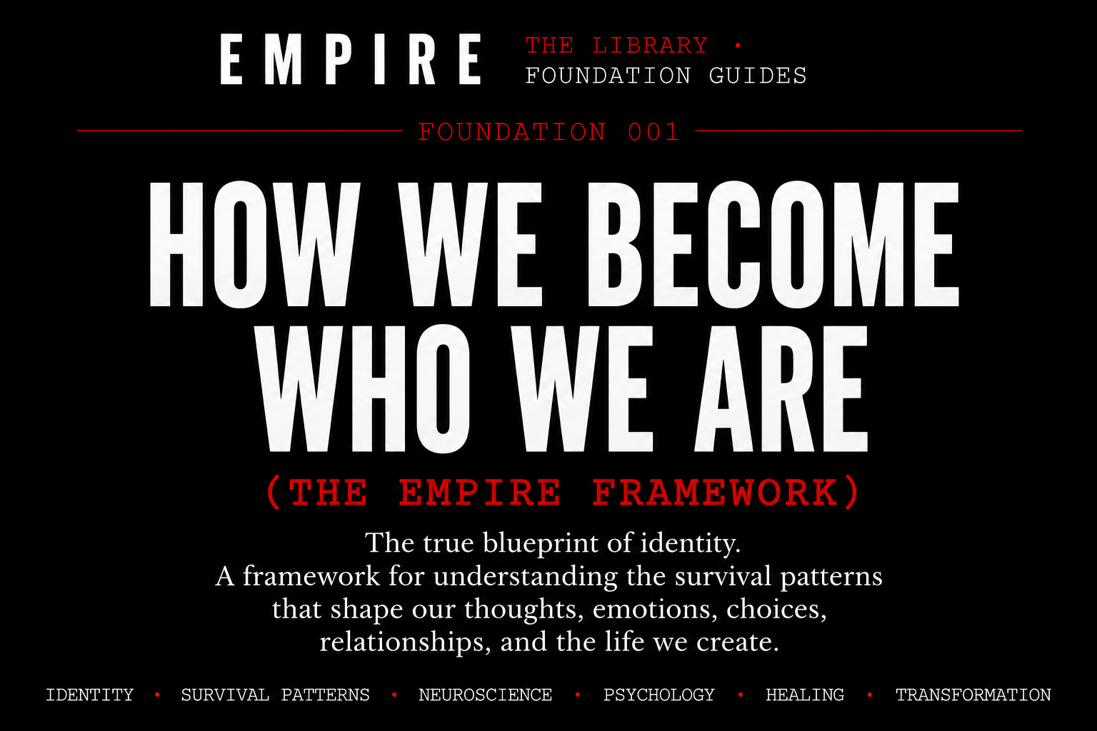 Foundation 001: How Do We Become Who We Are? The EMPIRE Framework introducing how survival patterns shape identity, thoughts, emotions, behaviors, relationships, and personal growth.